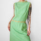 1960s Apple Green and Plaid Trimmed Wool Lined Sleeveless Drop Waist Shift Dress - Sz. S