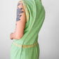 1960s Apple Green and Plaid Trimmed Wool Lined Sleeveless Drop Waist Shift Dress - Sz. S