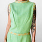 1960s Apple Green and Plaid Trimmed Wool Lined Sleeveless Drop Waist Shift Dress - Sz. S