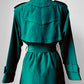 1980s Lightweight Deep Emerald Green Belted Double-Breasted Spring Trench Coat - S/M