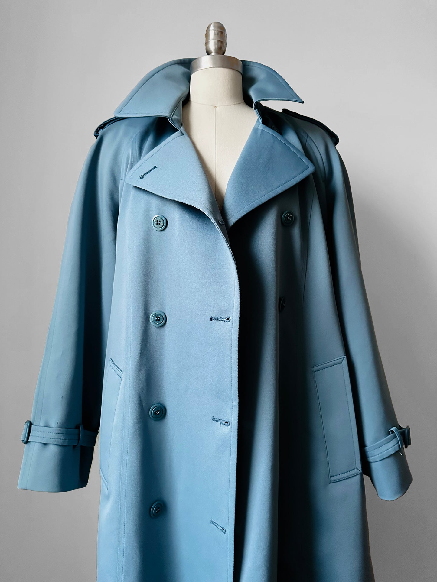 RESERVED!!! 1960s Powder Blue LONDON FOG Made in Canada Double-Breasted Belted Trench Coat - S/M/L