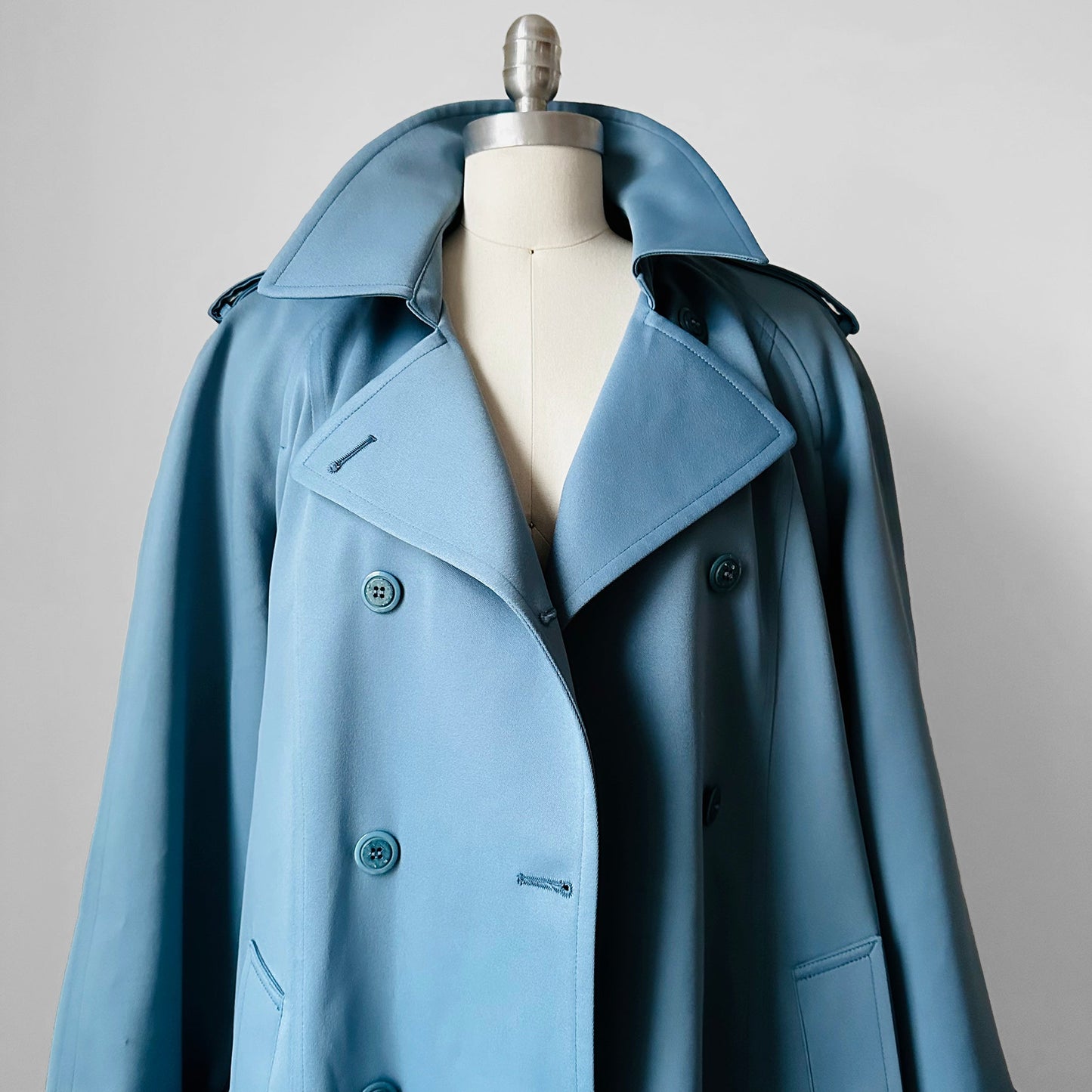 1960s Powder Blue LONDON FOG Made in Canada Double-Breasted Belted Trench Coat - S/M/L