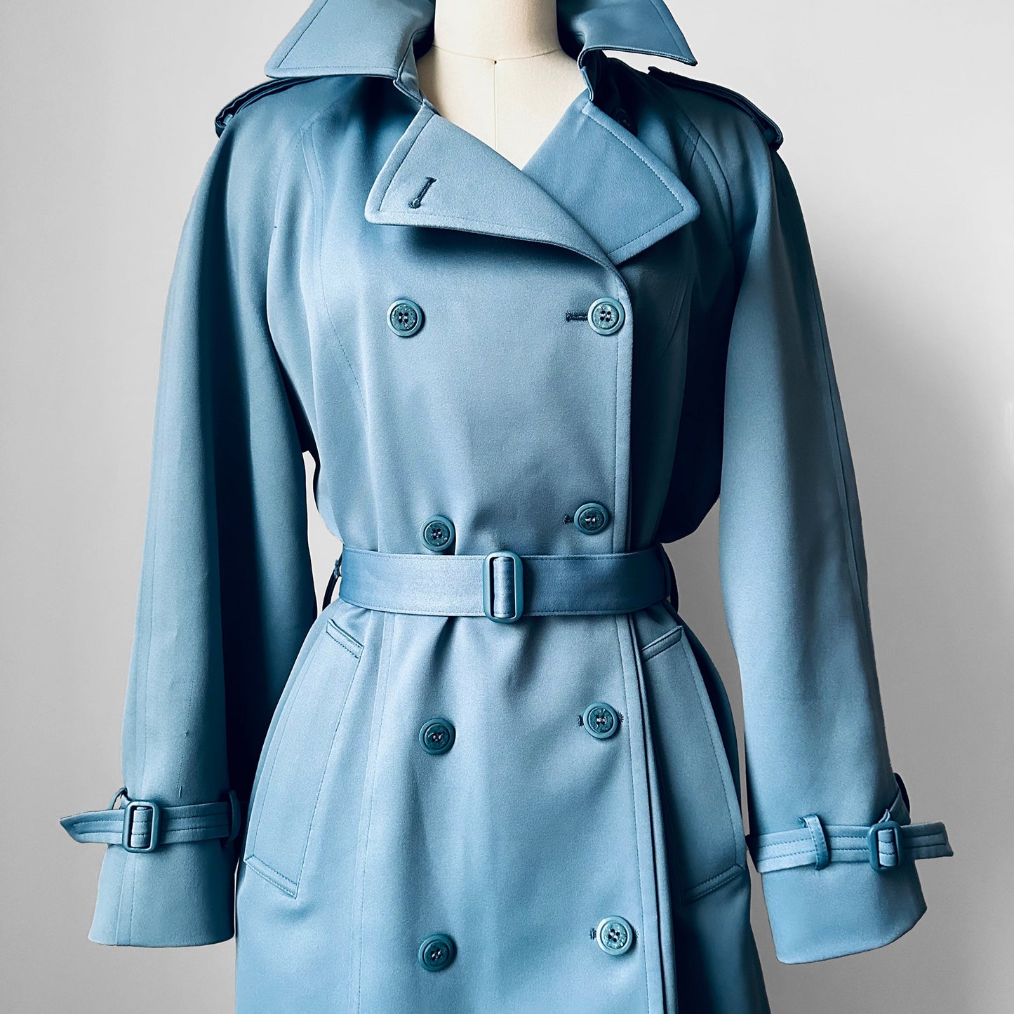 1960s Powder Blue LONDON FOG Made in Canada Double-Breasted Belted Trench Coat - S/M/L