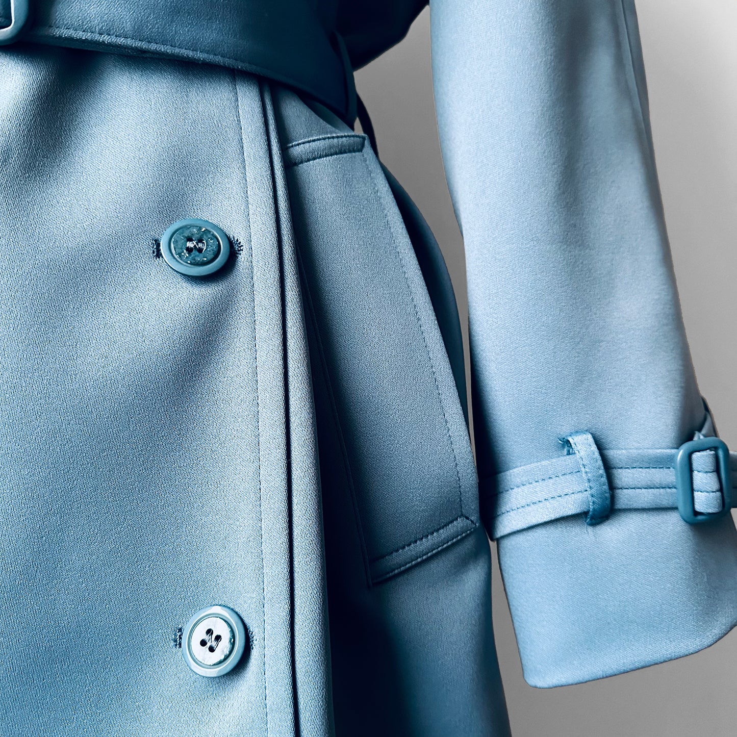 RESERVED!!! 1960s Powder Blue LONDON FOG Made in Canada Double-Breasted Belted Trench Coat - S/M/L