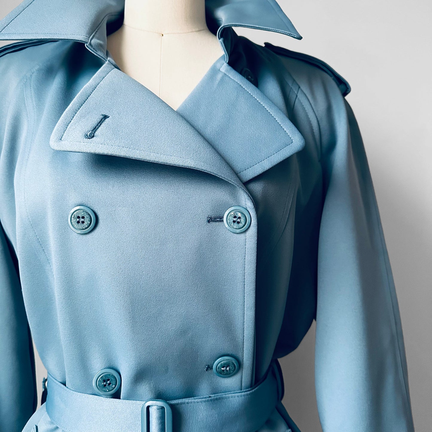 1960s Powder Blue LONDON FOG Made in Canada Double-Breasted Belted Trench Coat - S/M/L