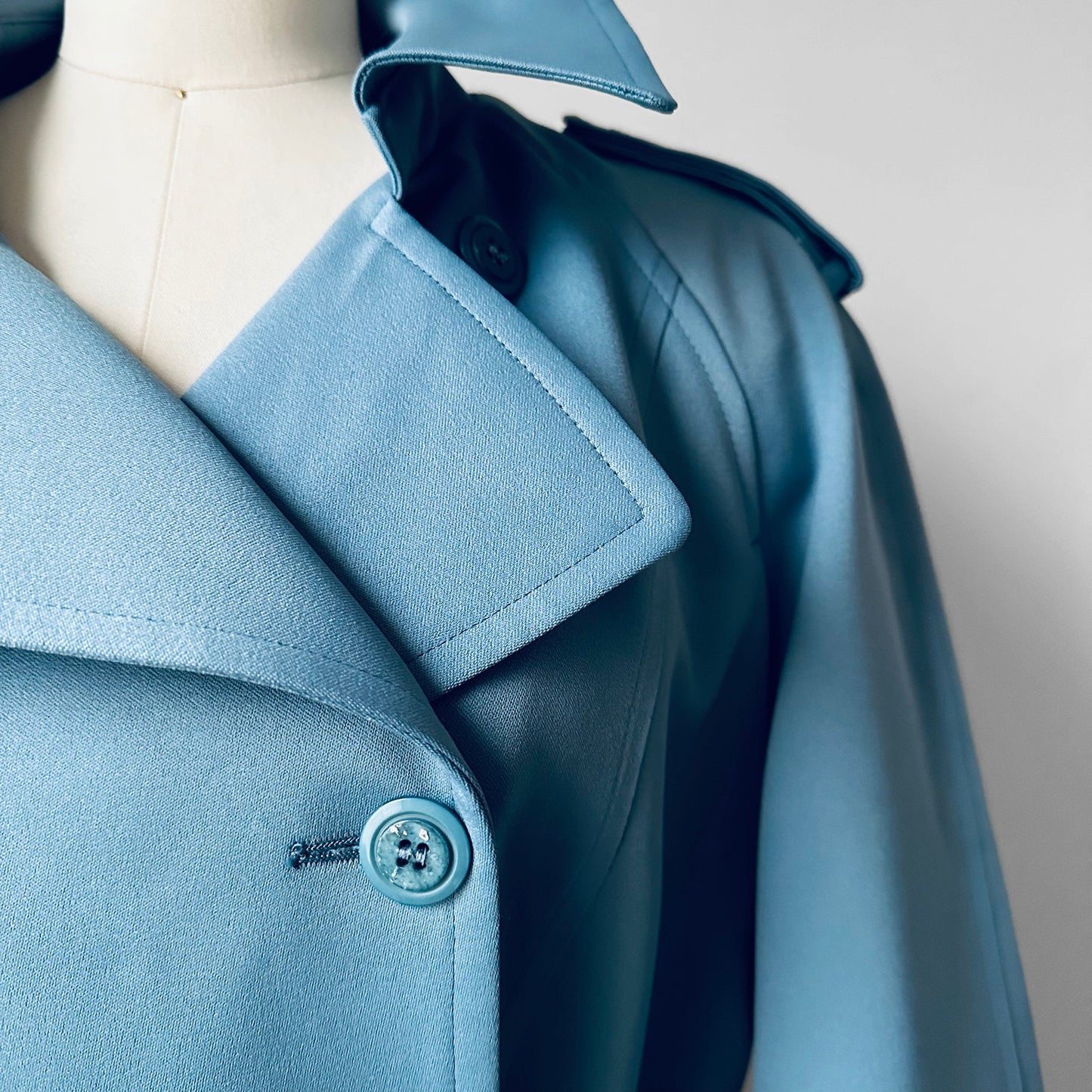 1960s Powder Blue LONDON FOG Made in Canada Double-Breasted Belted Trench Coat - S/M/L