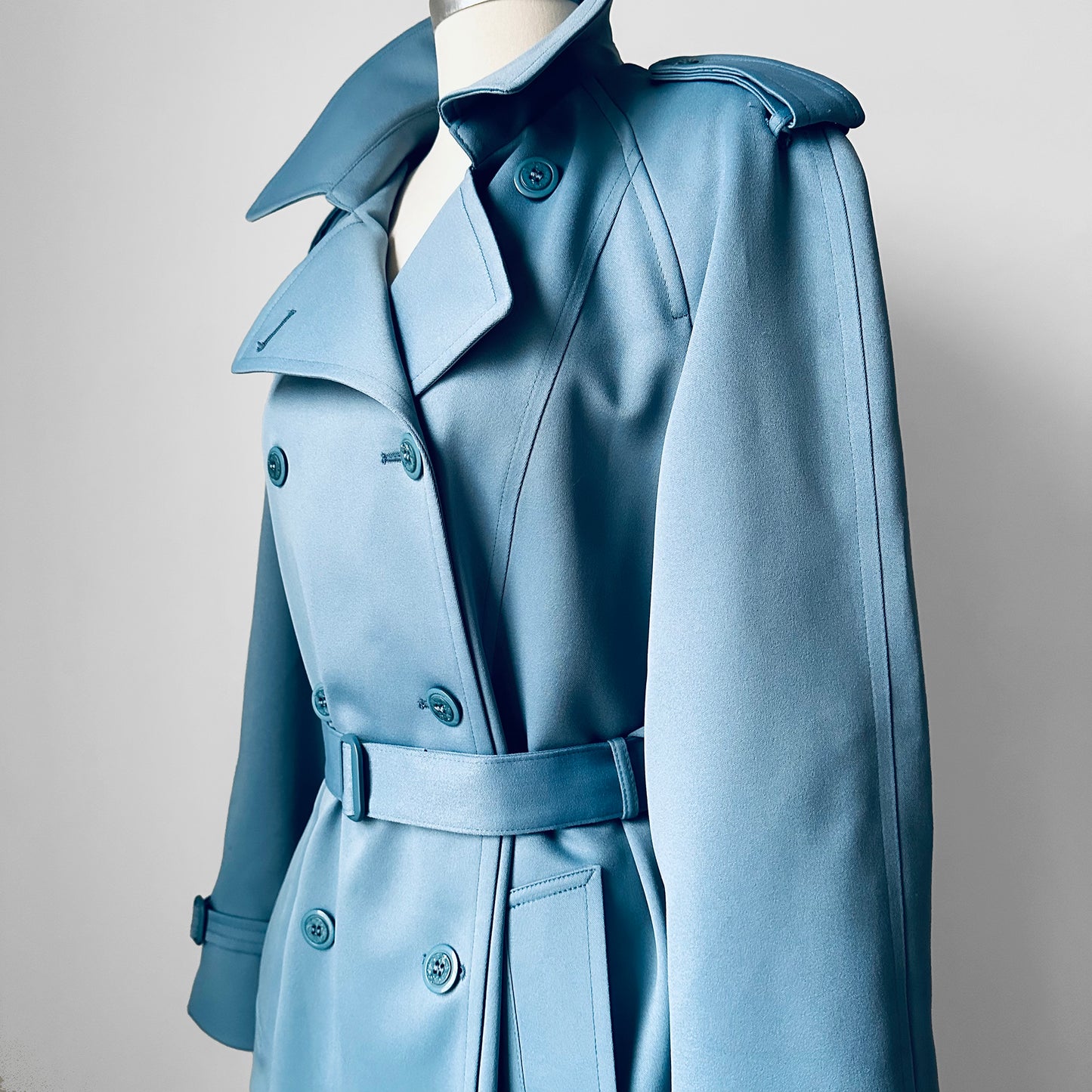 RESERVED!!! 1960s Powder Blue LONDON FOG Made in Canada Double-Breasted Belted Trench Coat - S/M/L