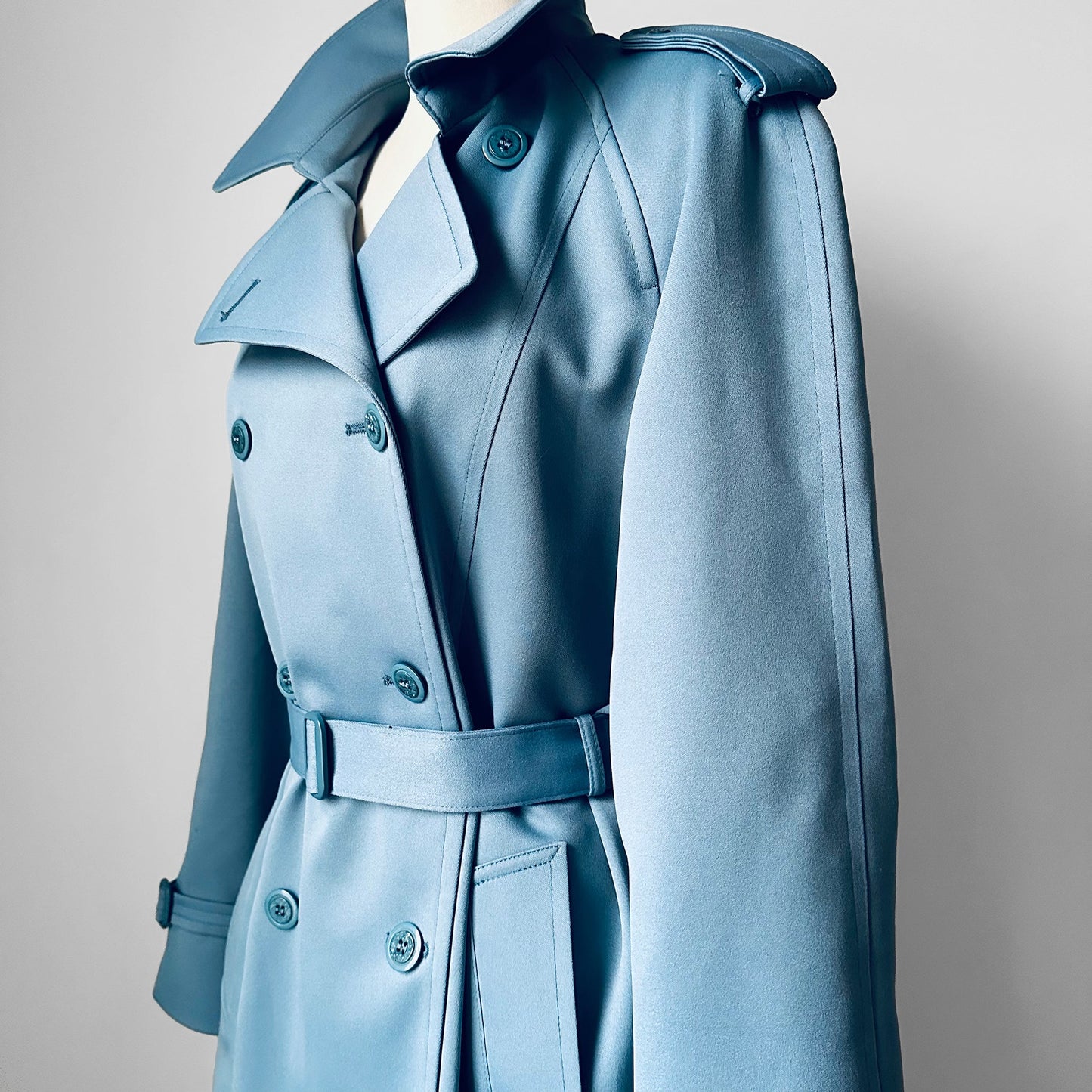 1960s Powder Blue LONDON FOG Made in Canada Double-Breasted Belted Trench Coat - S/M/L