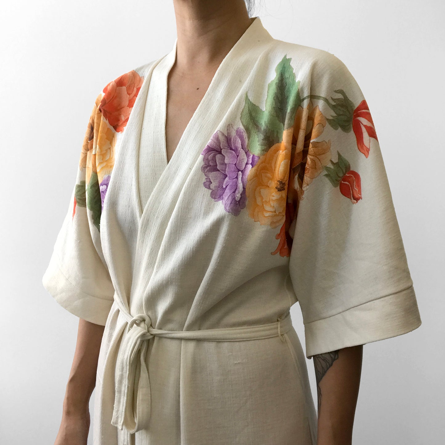 Cream floral Print House Duster Robe