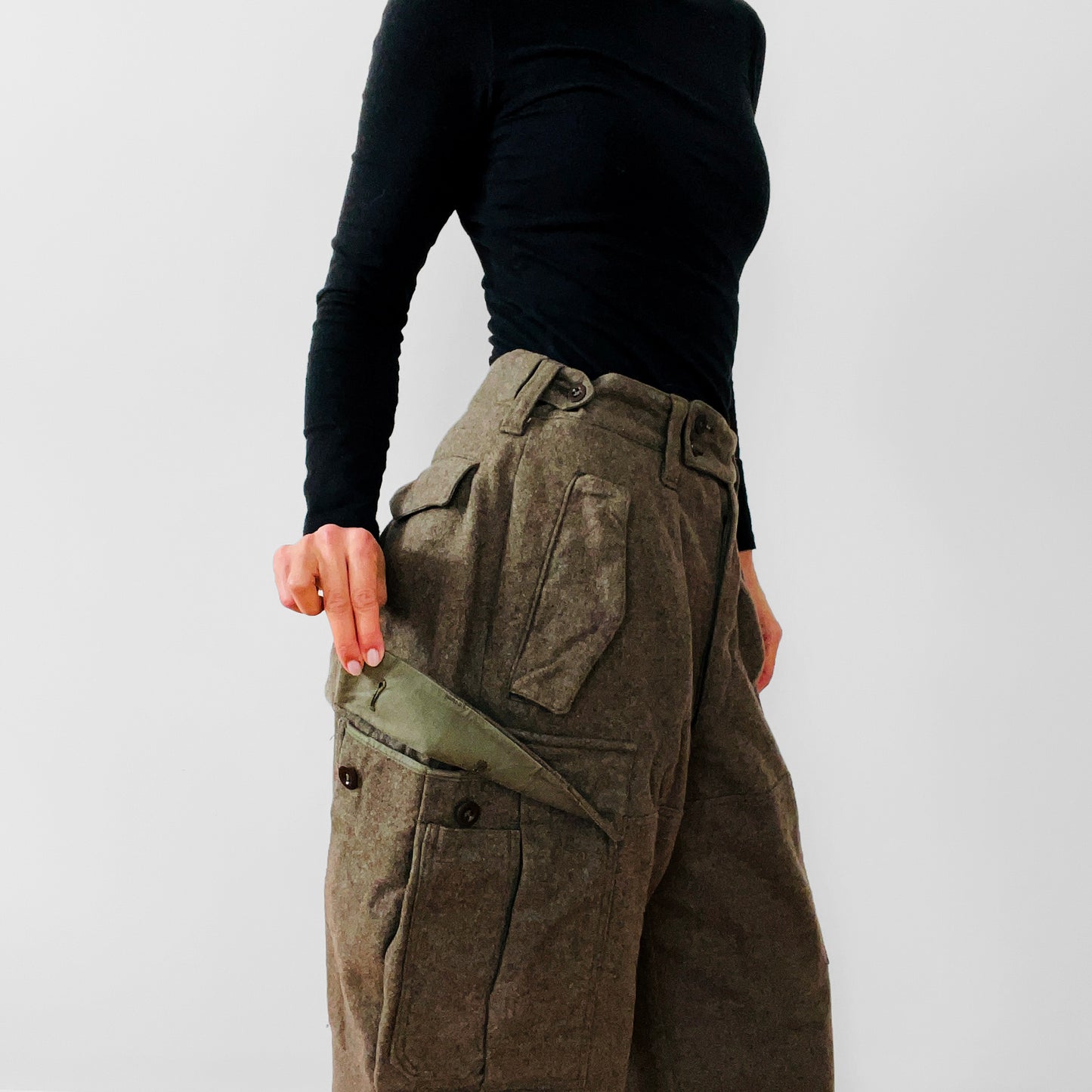 1960s German Issued High-Waisted Adjustable-Waist Military Trousers