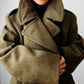1950s EATON Co. Made in Canada Olive Green Military Quilted Heavy Double-Breasted Wool Gold Button Coat - Sz. M/L