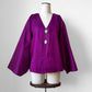 1960s Purple and Coral Silk Reversible Faux-Jade Jeweled Kimono Haori Jacket