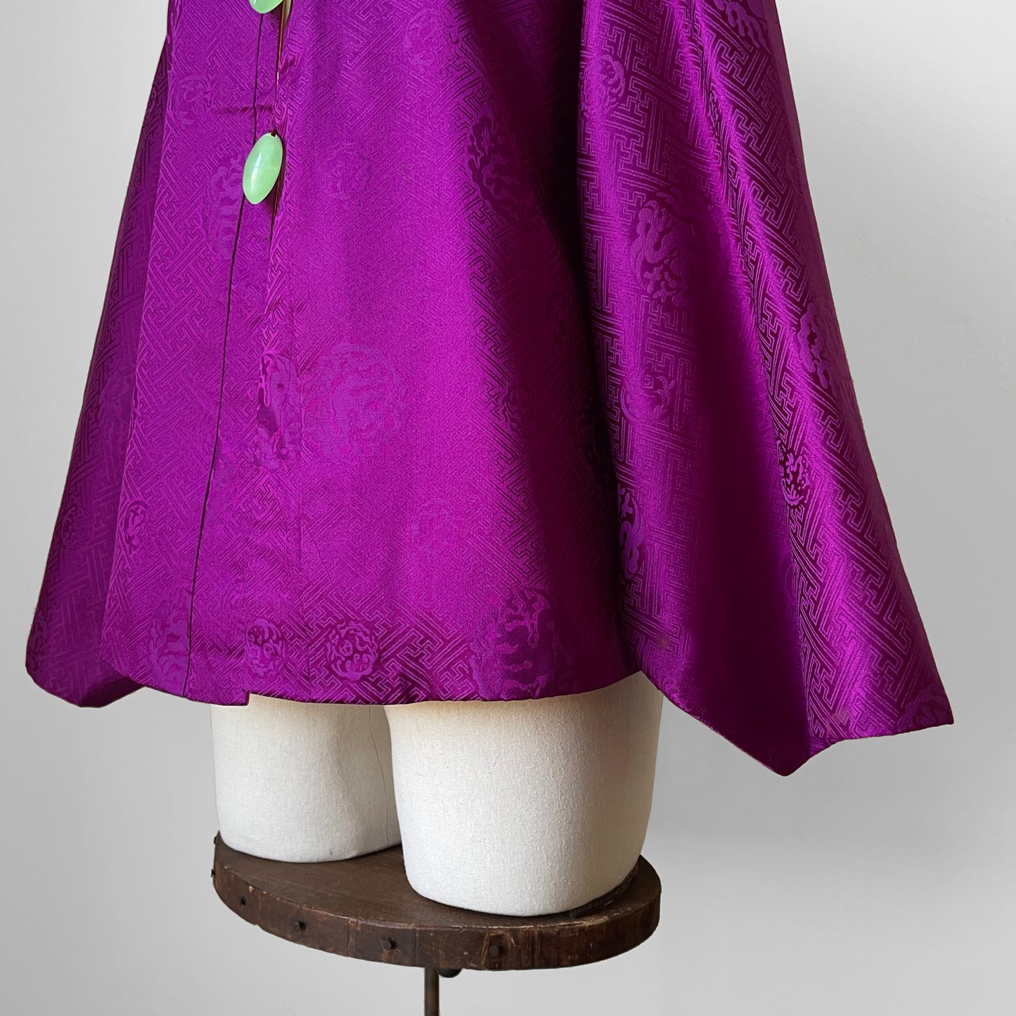 1960s Purple and Coral Silk Reversible Faux-Jade Jeweled Kimono Haori Jacket