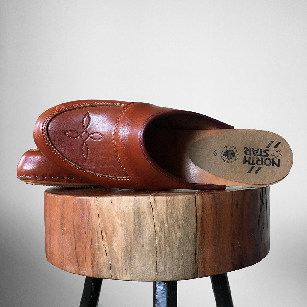 1970s Made in Canada Brown Leather Heeled Clogs