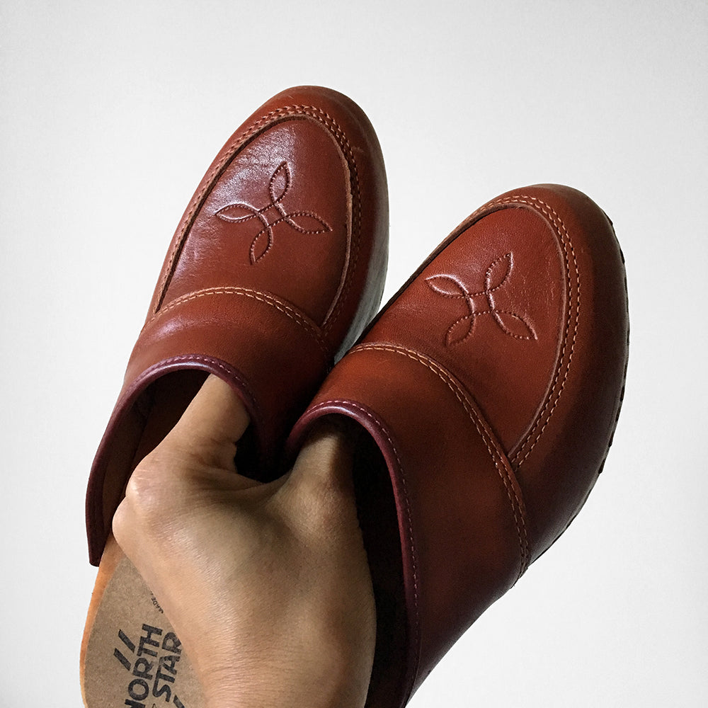 1970s Made in Canada Brown Leather Heeled Clogs