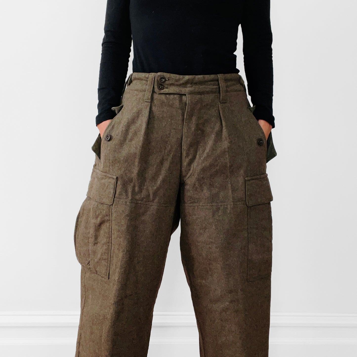 1960s German Issued High-Waisted Adjustable-Waist Military Trousers