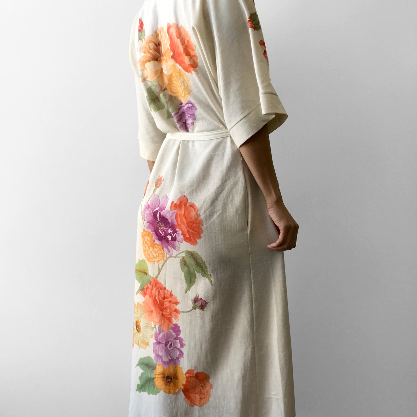 Cream floral Print House Duster Robe