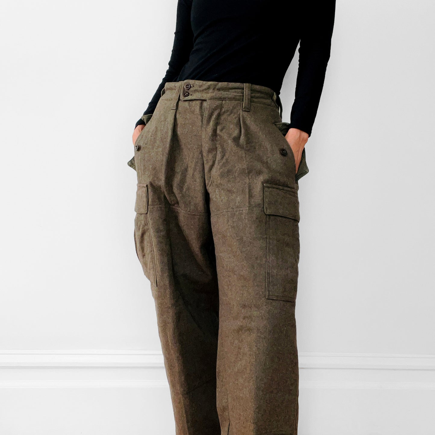 1960s German Issued High-Waisted Adjustable-Waist Military Trousers