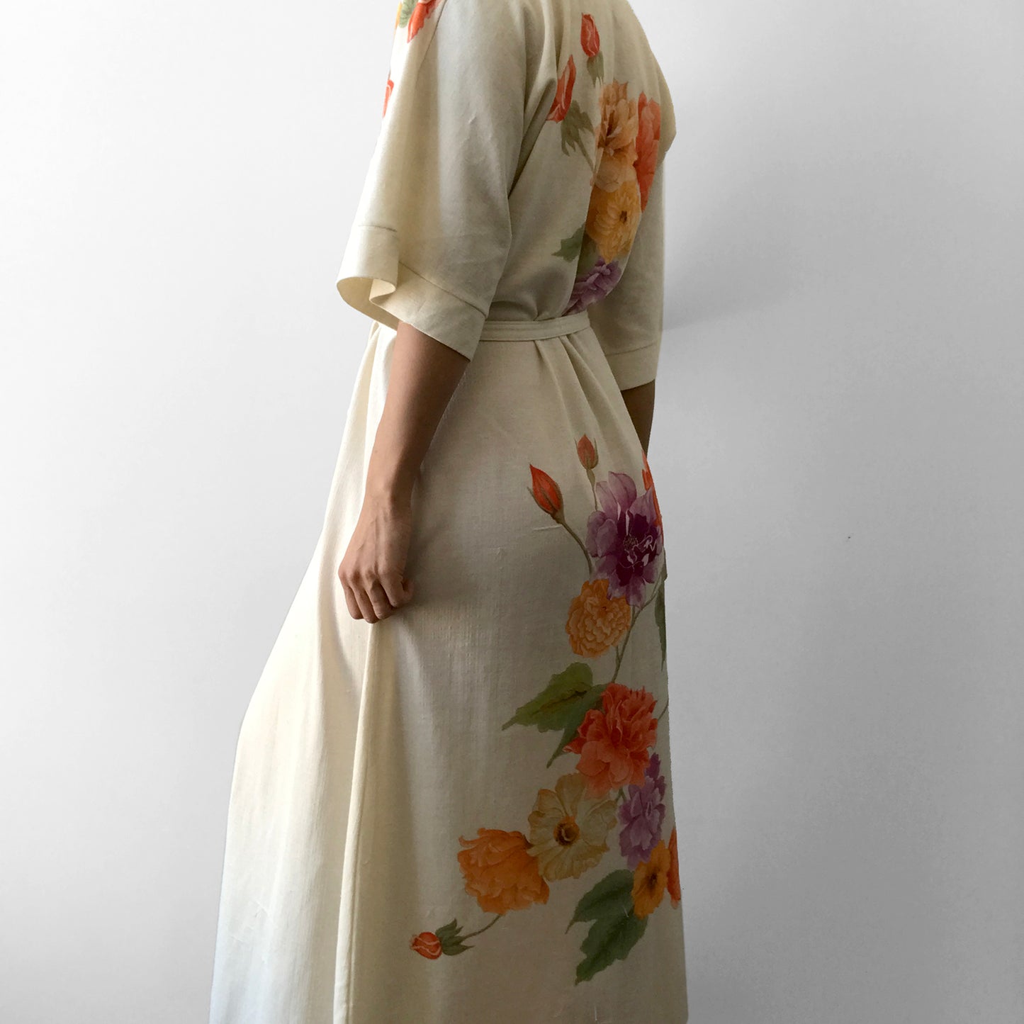 Cream floral Print House Duster Robe