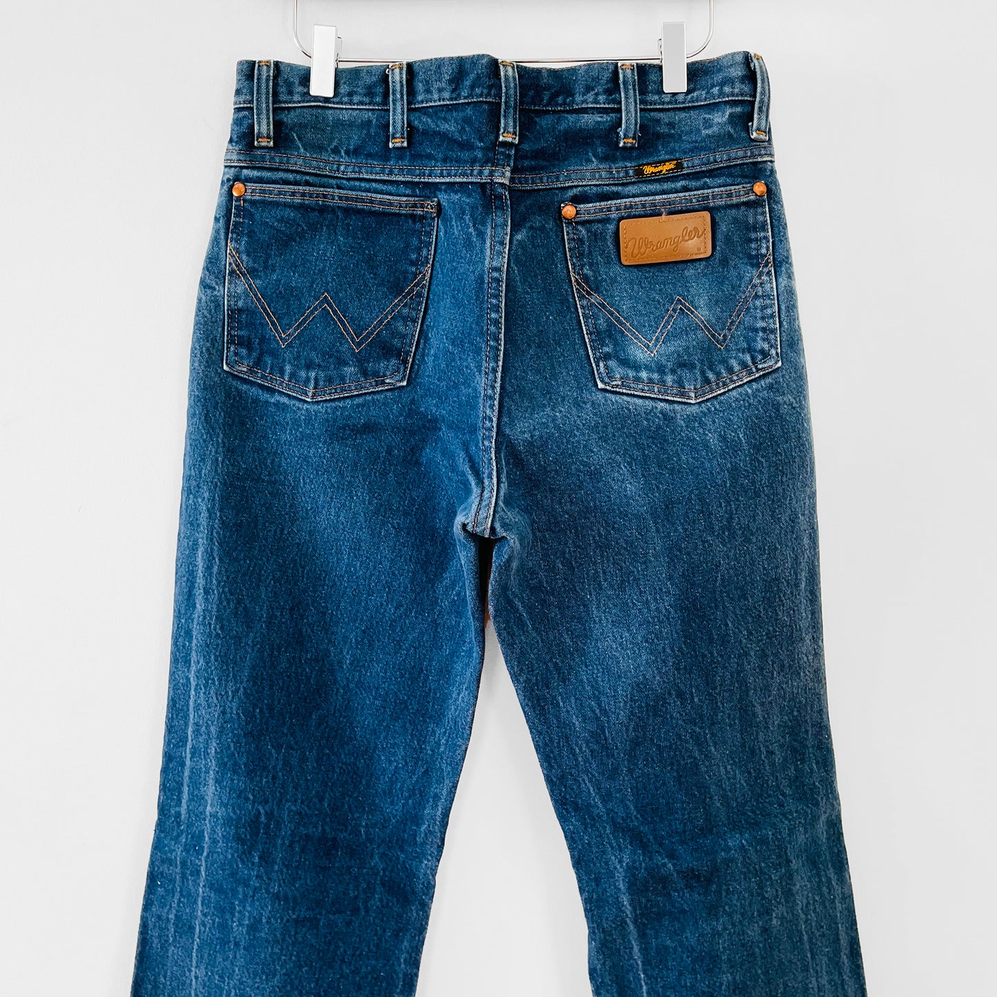 1980s Distressed Well-Worn Faded Dark-Wash High-Waisted Straight-Leg Wrangler Denim Jeans