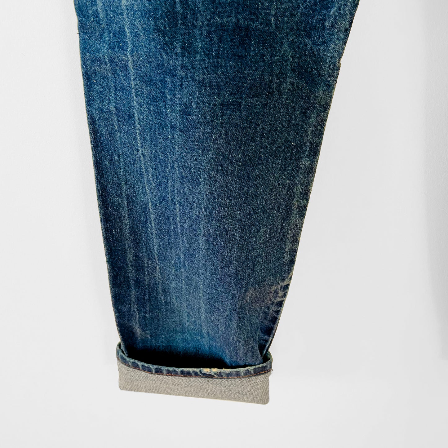 1980s Distressed Well-Worn Faded Dark-Wash High-Waisted Straight-Leg Wrangler Denim Jeans