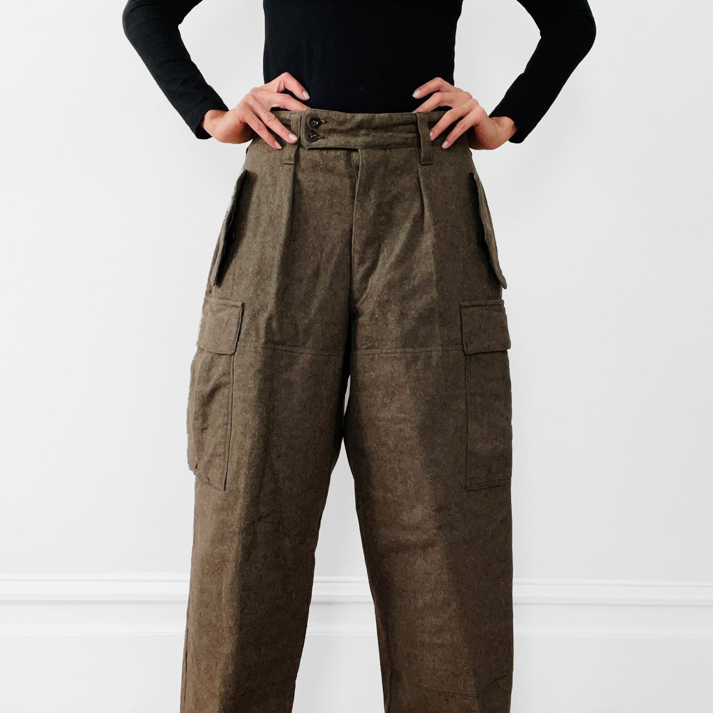 1960s German Issued High-Waisted Adjustable-Waist Military Trousers