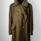1950s EATON Co. Made in Canada Olive Green Military Quilted Heavy Double-Breasted Wool Gold Button Coat - Sz. M/L