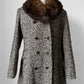 1970s Fur Collar Beige Brown Wool Tweed Double-Breasted Coat - S/M