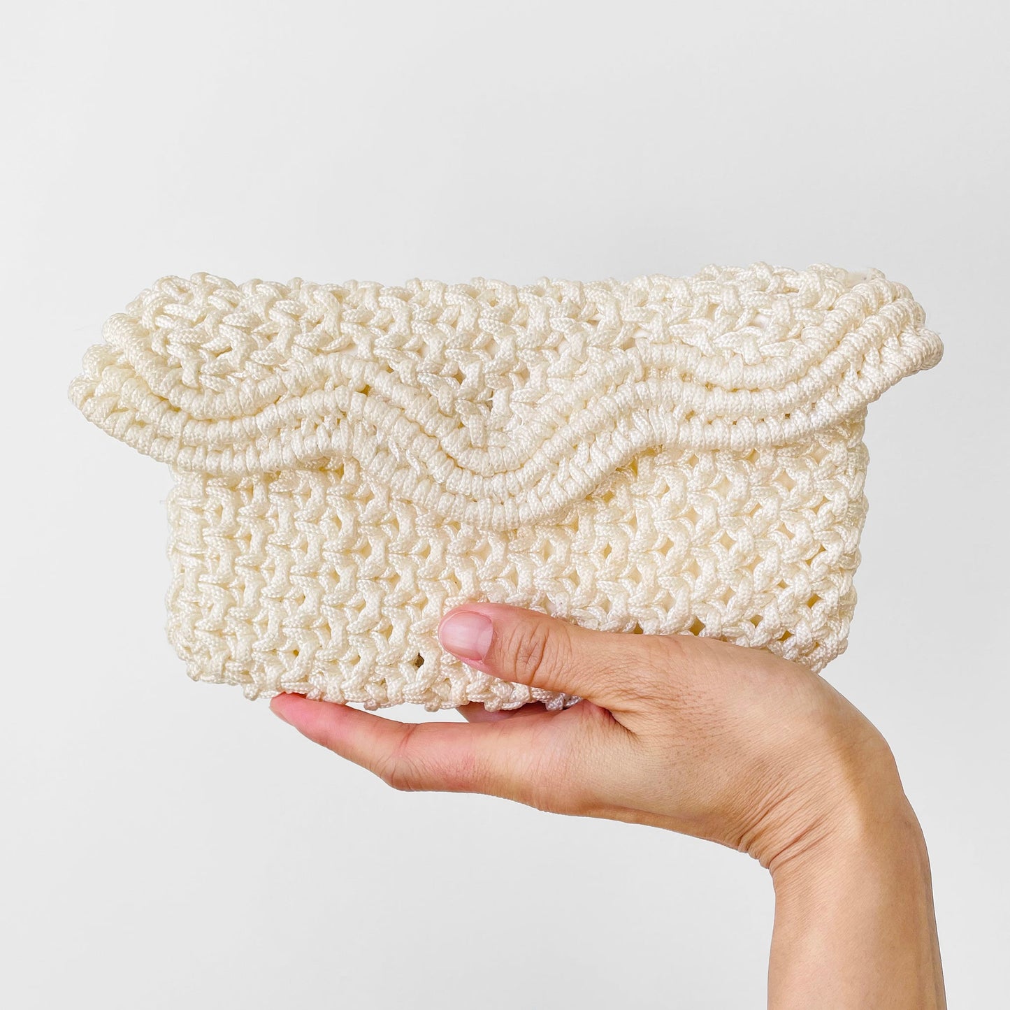 1970s Vintage White Macrame Clutch Case