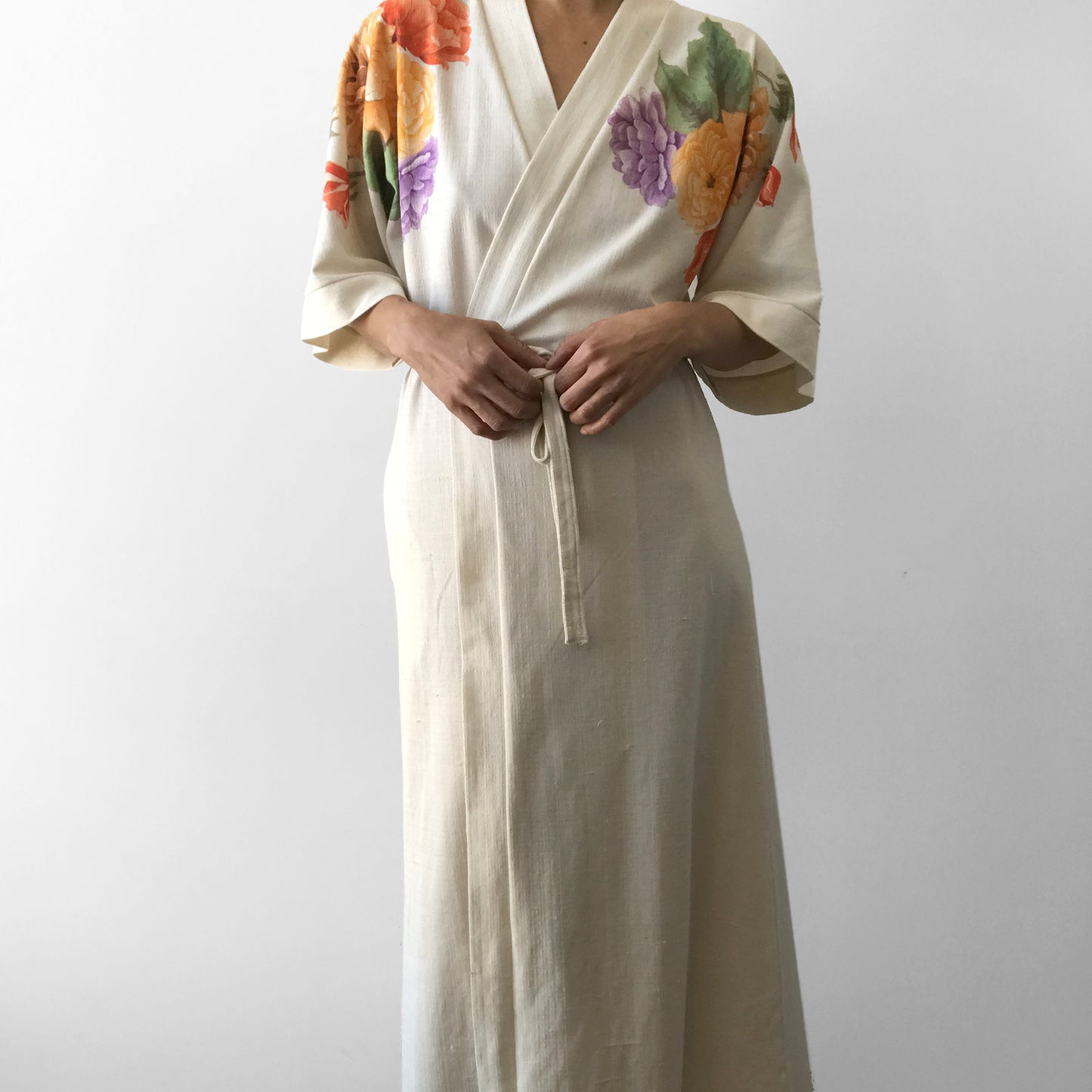 Cream floral Print House Duster Robe