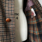 1950s Wool Houndstooth Plaid Double-Breasted Leather Button Jacket