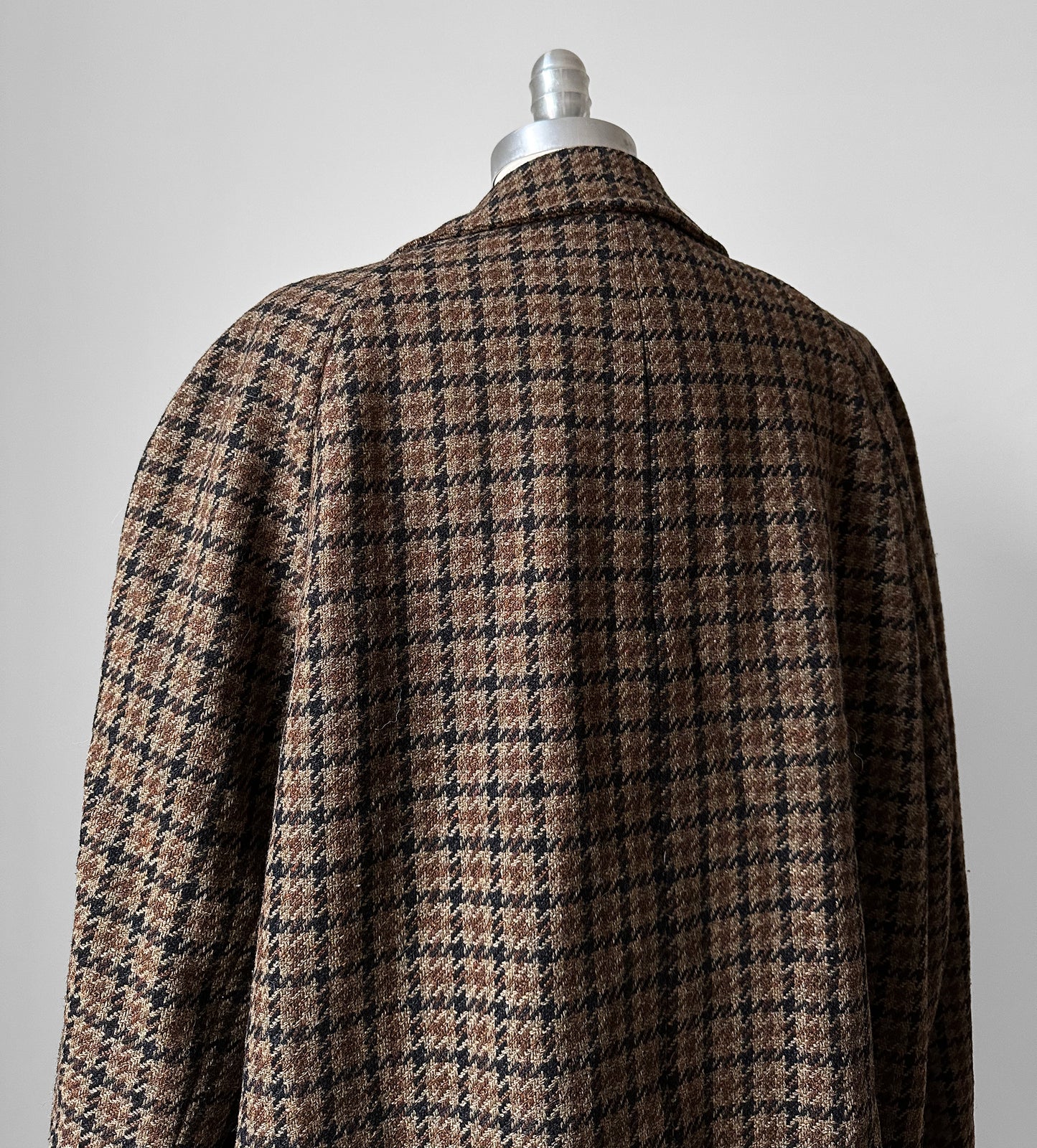 1950s Wool Houndstooth Plaid Double-Breasted Leather Button Jacket