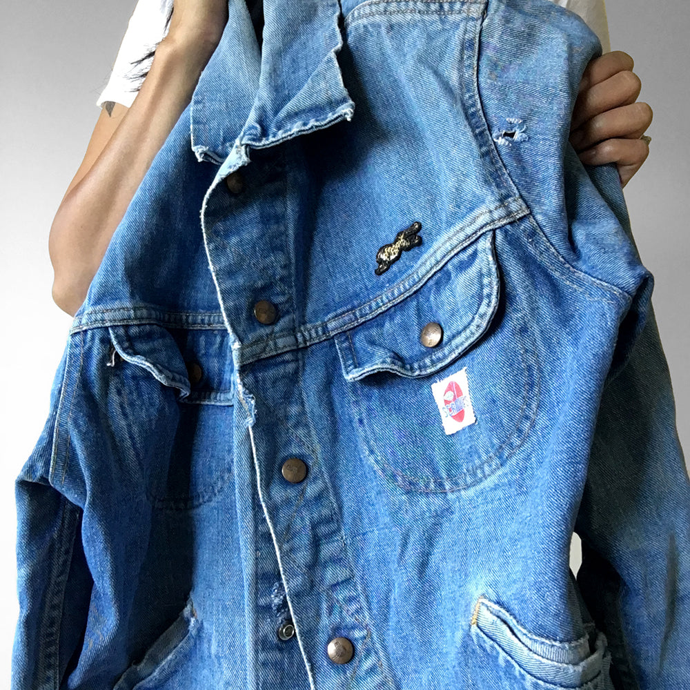 1970s Well-Worn Soft Medium-Wash Snap-Button GWG Scrubbies Denim Jean Jacket