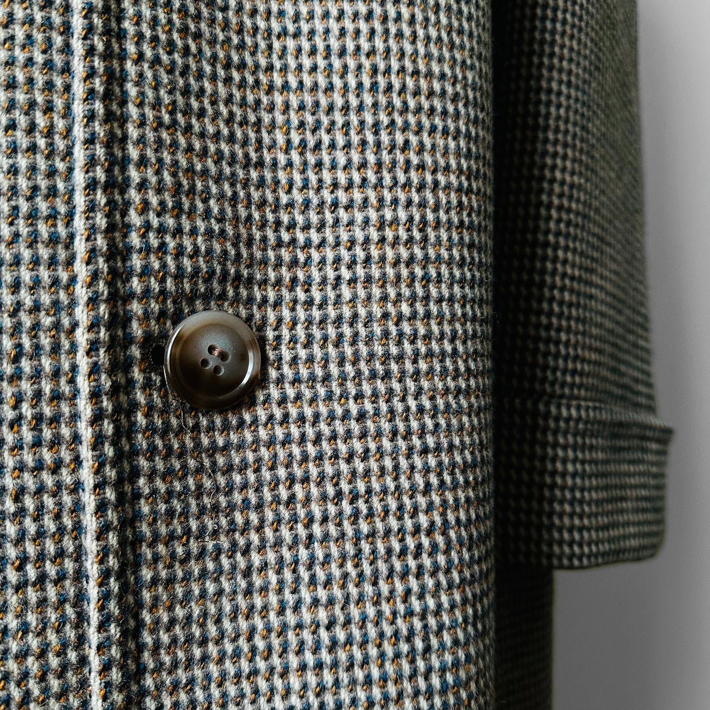 1950s - 1960s Beige Blue Wool Tweed Plaid Lined Overcoat - XL