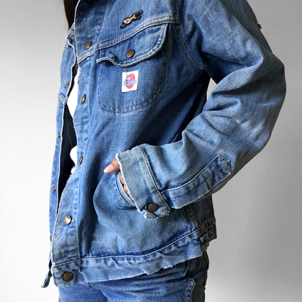 1970s Well-Worn Soft Medium-Wash Snap-Button GWG Scrubbies Denim Jean Jacket