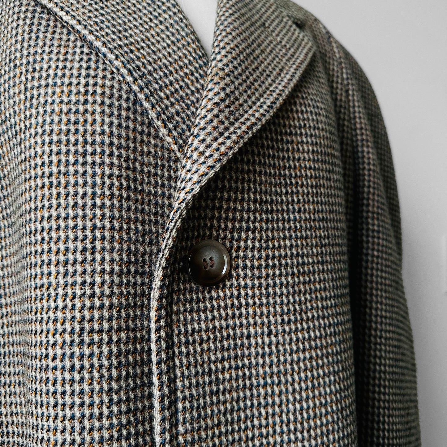 1950s - 1960s Beige Blue Wool Tweed Plaid Lined Overcoat - XL