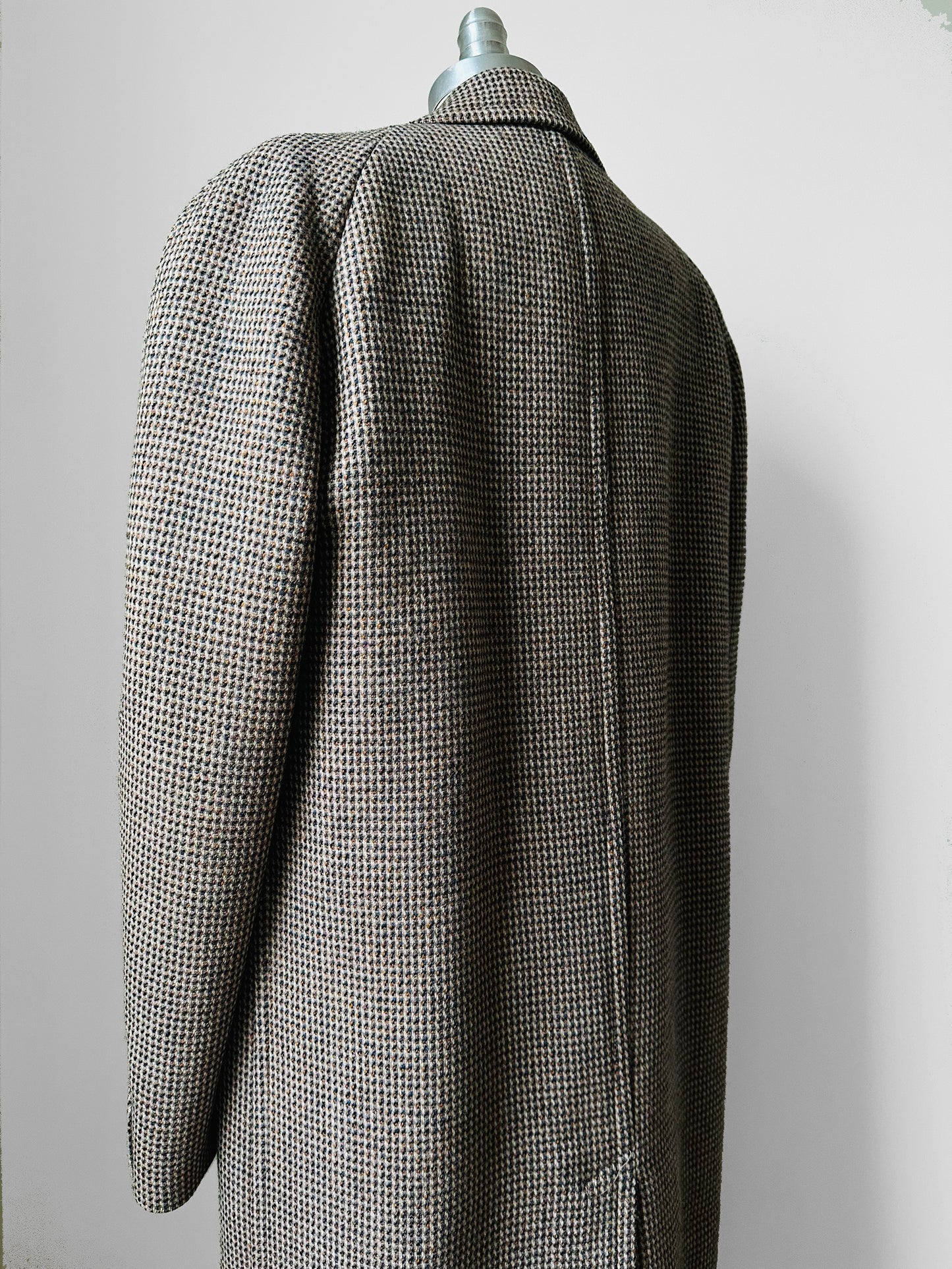 1950s - 1960s Beige Blue Wool Tweed Plaid Lined Overcoat - XL