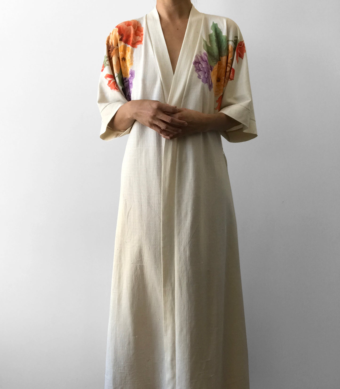 Cream floral Print House Duster Robe