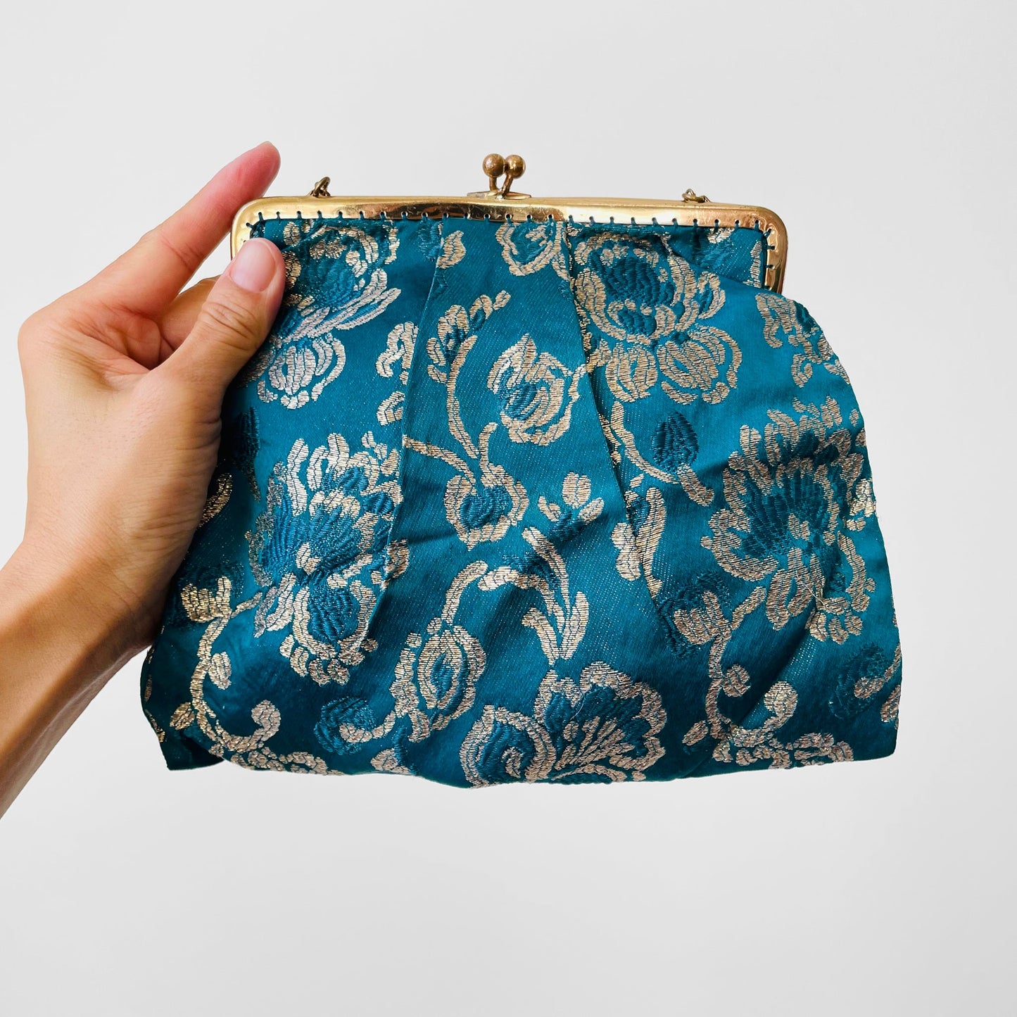 Turquoise Gold Floral Silk Evening Purse