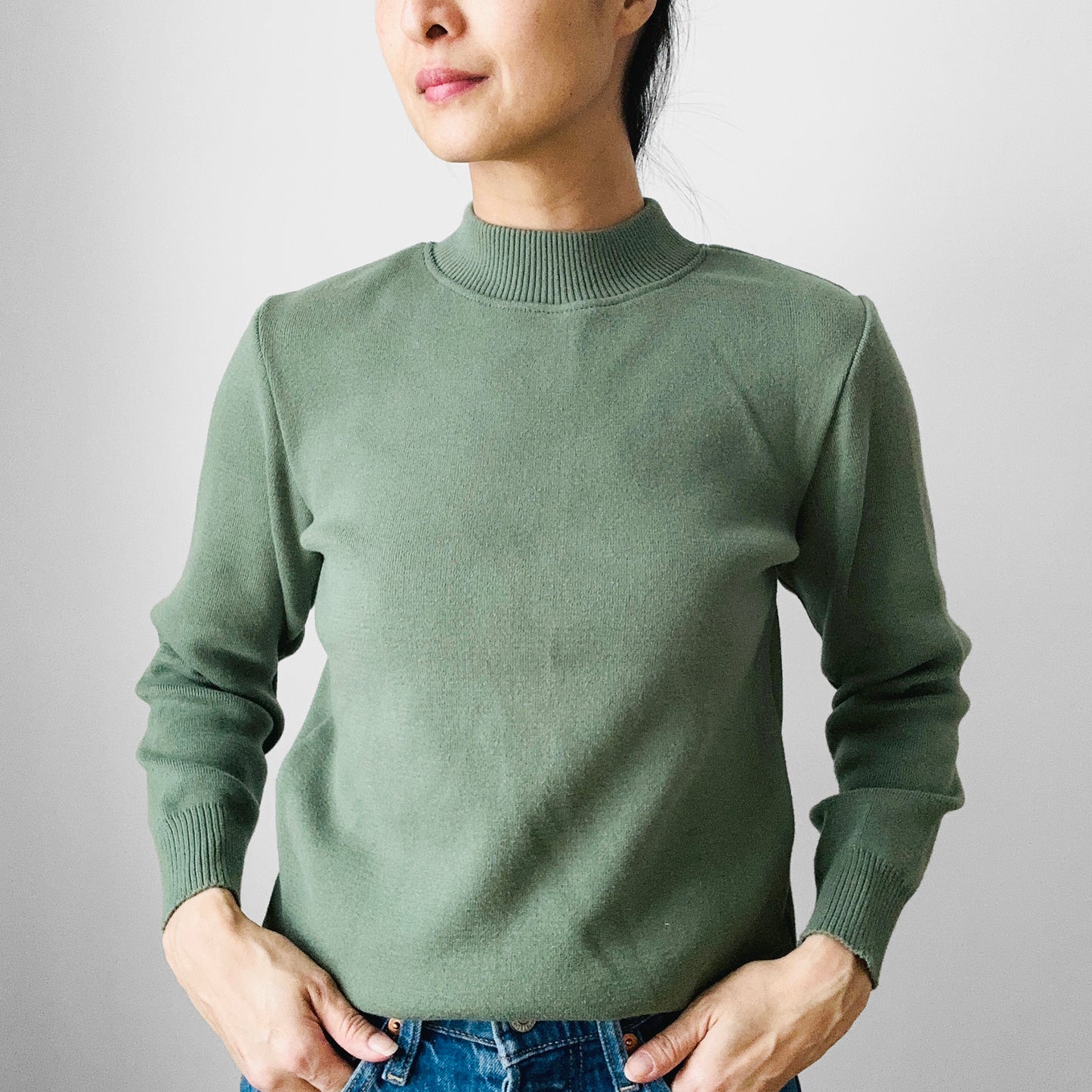 Sage Green Logistik Union Corp Crew Neck Cotton Blend Fitted Sweater - XS/S