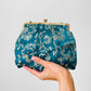 Turquoise Gold Floral Silk Evening Purse