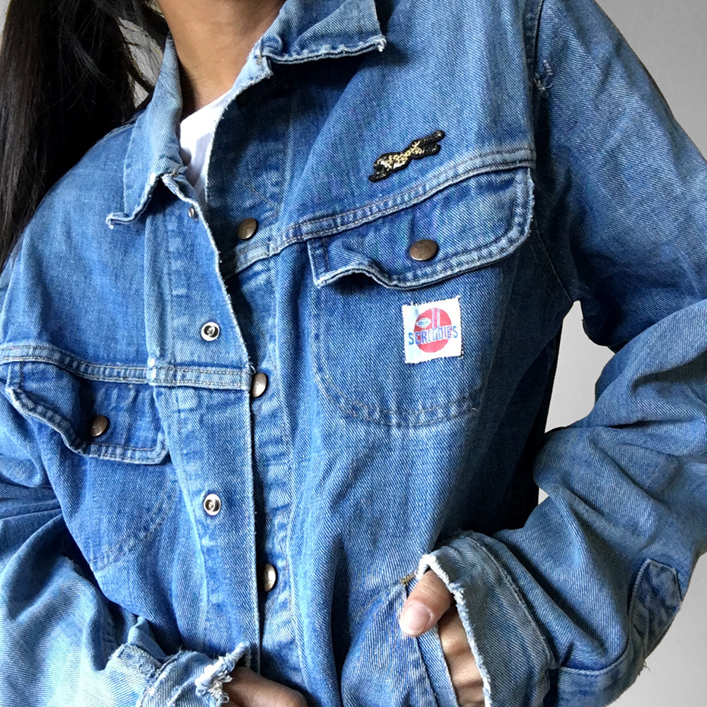 1970s Well-Worn Soft Medium-Wash Snap-Button GWG Scrubbies Denim Jean Jacket