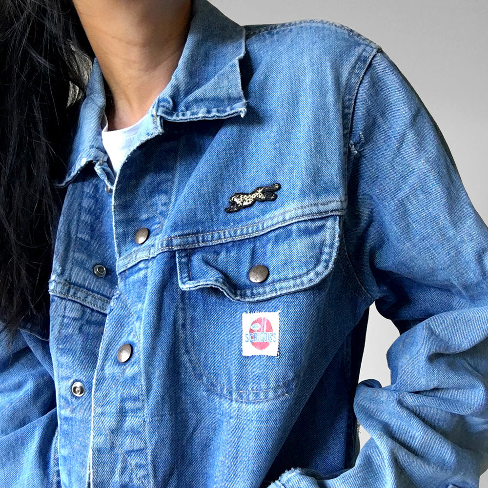 1970s Well-Worn Soft Medium-Wash Snap-Button GWG Scrubbies Denim Jean Jacket