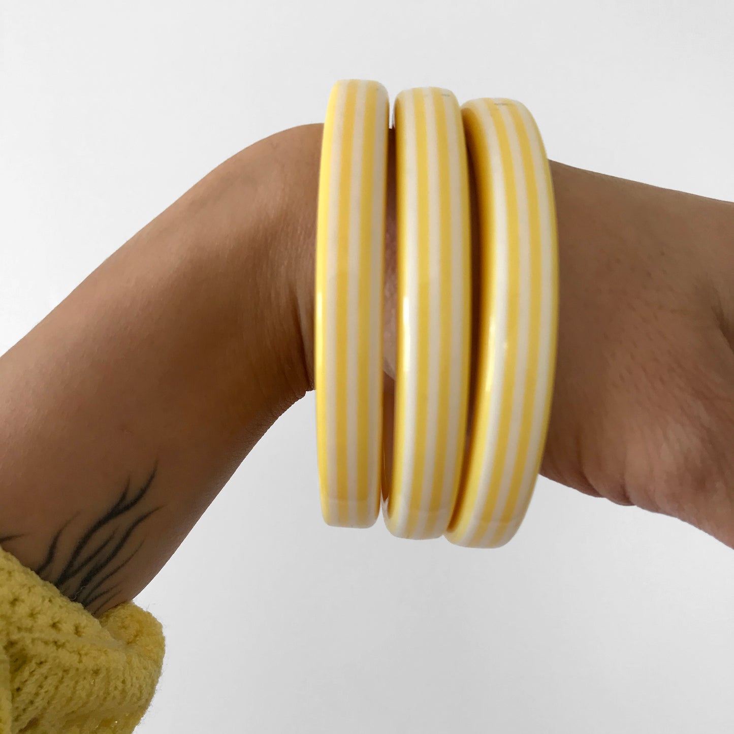 1960s Yellow and White Candy Stripe Bangle Bracelets