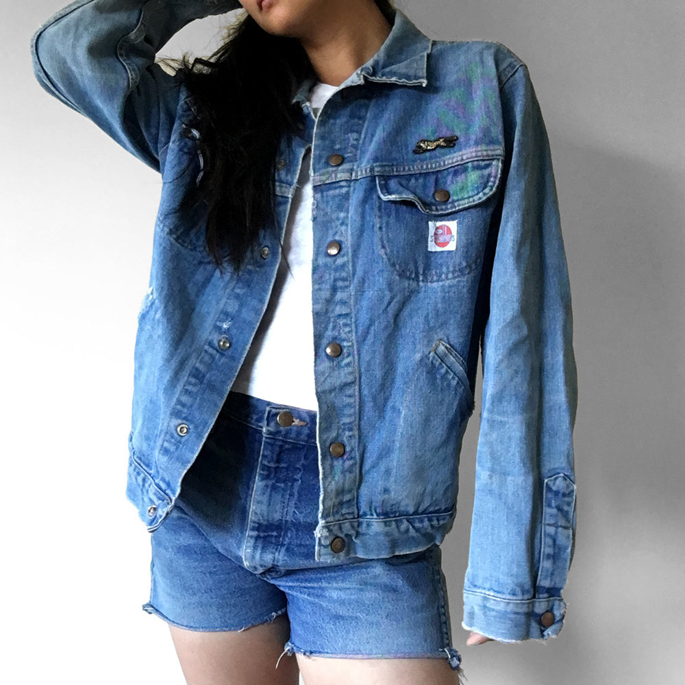 1970s Well-Worn Soft Medium-Wash Snap-Button GWG Scrubbies Denim Jean Jacket