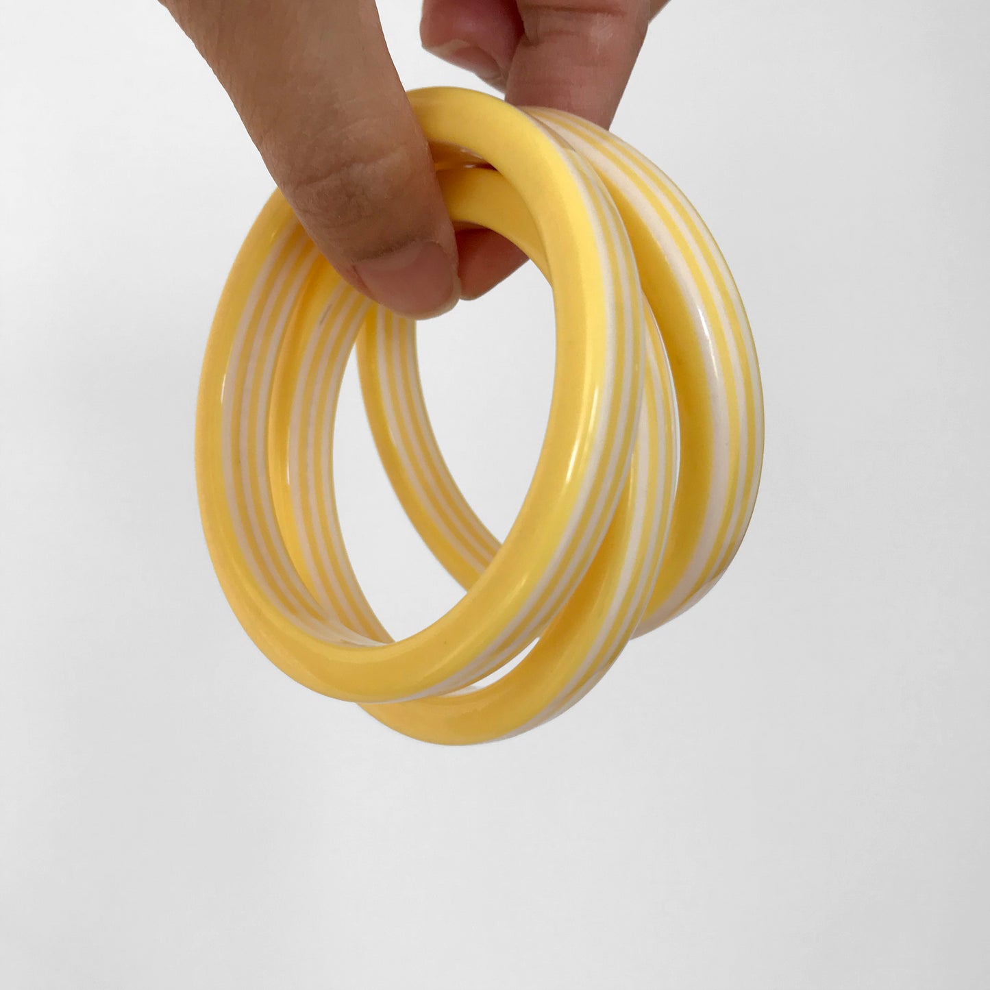 1960s Yellow and White Candy Stripe Bangle Bracelets