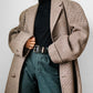 1950s - 1960s Beige Blue Wool Tweed Plaid Lined Overcoat - XL