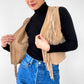 1970s Tan Suede Leather Fringe Fitted Open Front Vest