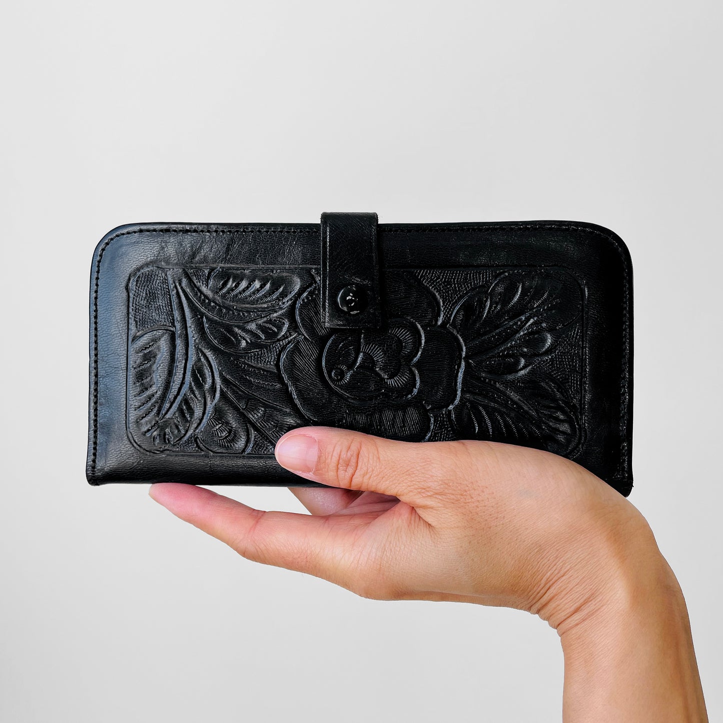 1970s Black Tooled Leather Wallet