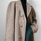1950s - 1960s Beige Blue Wool Tweed Plaid Lined Overcoat - XL